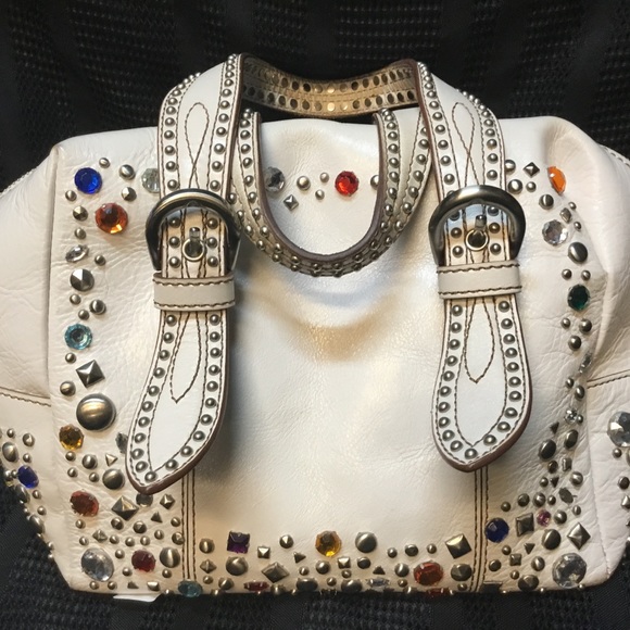 Gorgeous white Maxx leather purse w/ rhinestones! - Picture 1 of 8